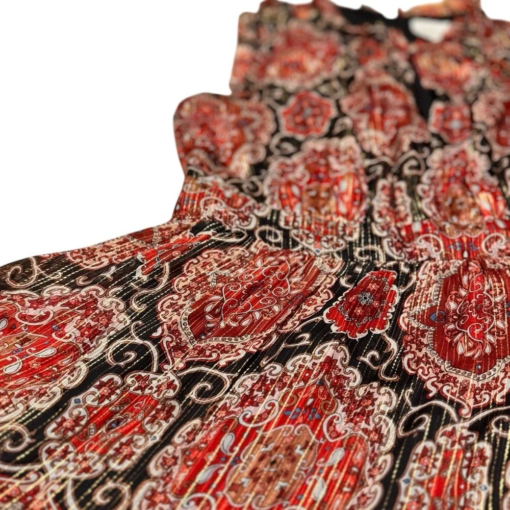 Kate Spade Metallic Paisley Ruffle Sleeveless Dress Womens Size 16 Cocktail Midi